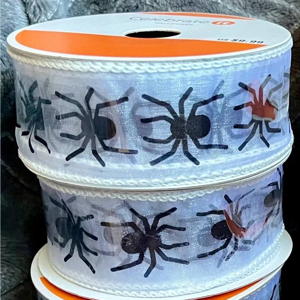 Halloween (NWT) 1 1/2” X 25 ft. wired fabric ribbon white/black - children
